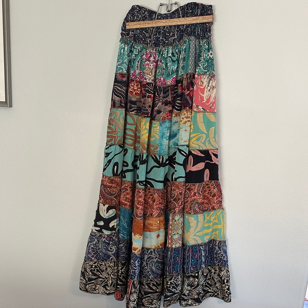 Boho Patchwork Maxi Skirt in Multi